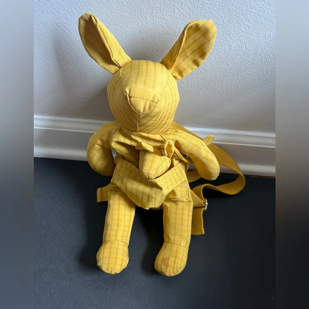 Zara Kids Backpack Yellow Plaid Kangaroo With Baby Joey In Pouch